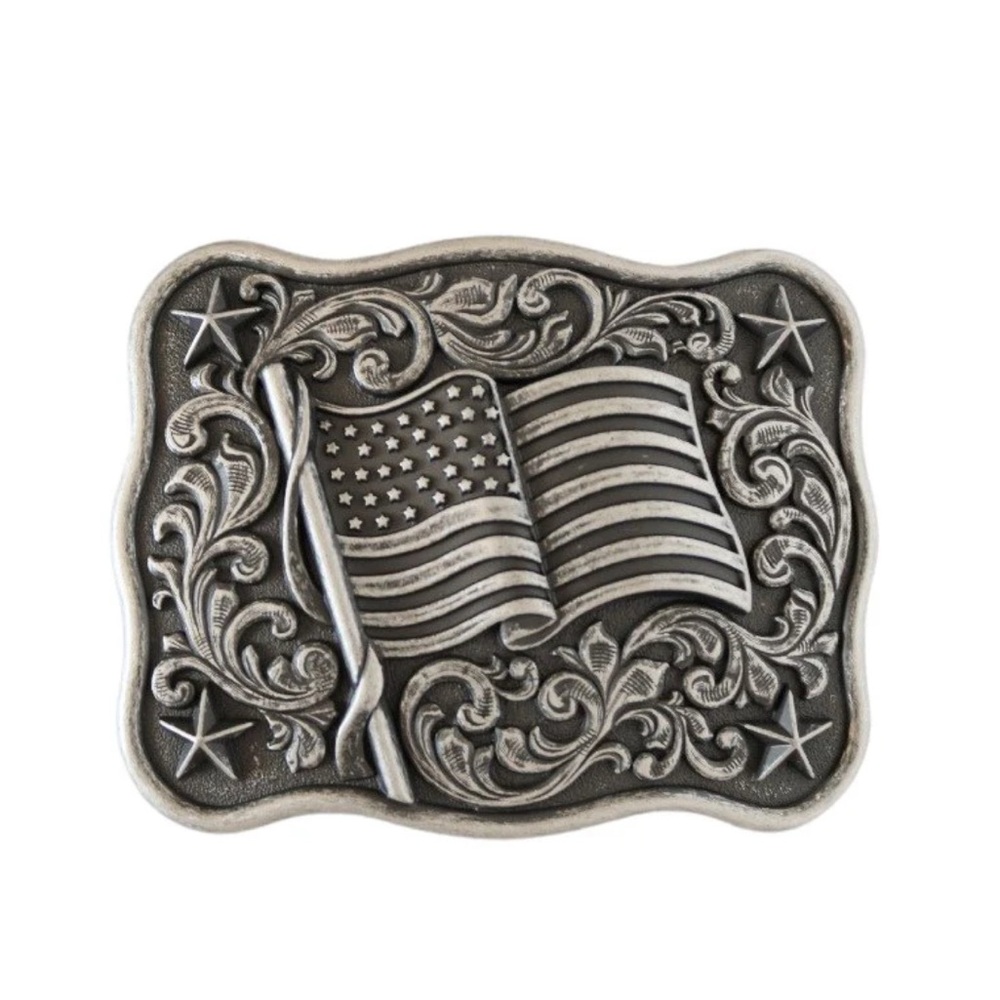 Patriotic Nocona Mens Belt Buckle 3.5 x 2.75 in Flag Western Belt USA Rectangle